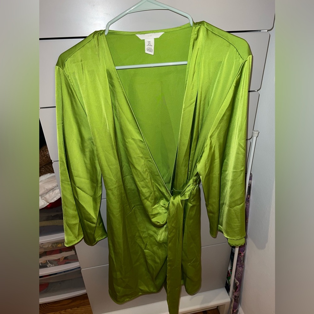 Green Satin Wrap Dress